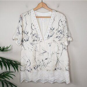 Lauren Moffatt | Silk Floral Print Short Sleeve Blouse Size Medium